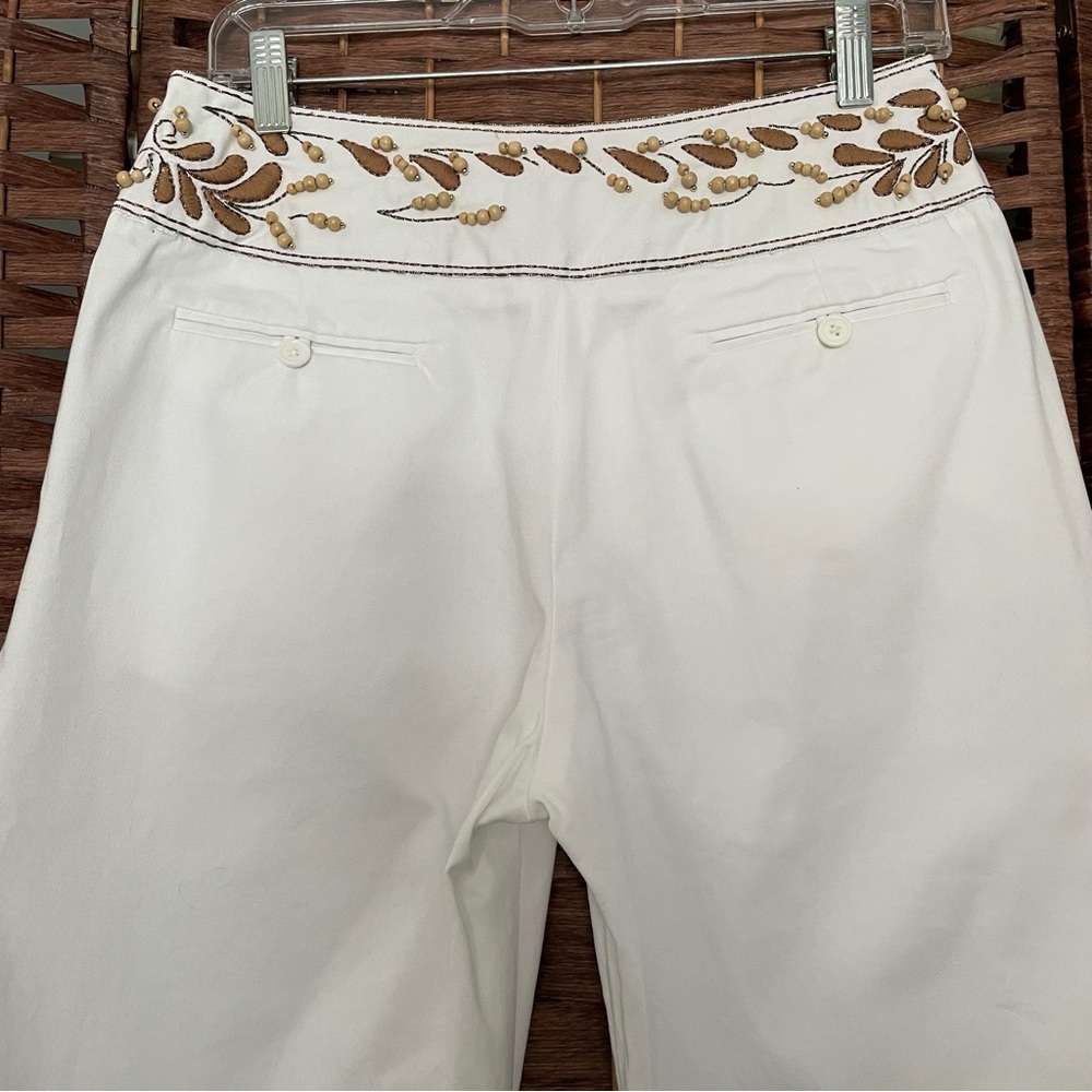 Larry Levine Stretch Women Crop Pants Embroidered, Embellished Waistband, Size 6 - Picture 10 of 12